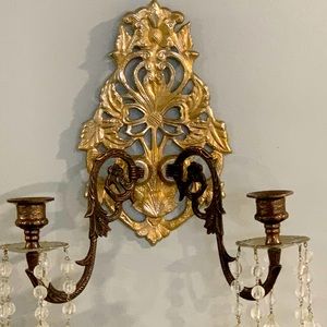 Two antique chandelier candle holder sconce
